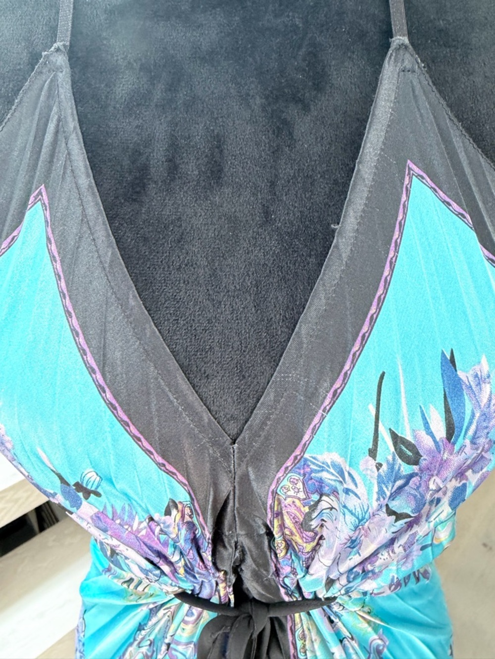 Blue Floral Halter Tie-Waist Silk Satin vacation Beach Dress size XS - Picture 4 of 8